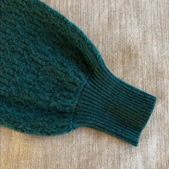 Garnet Hill Cashmere Blouson Sleeve Square Neck Pointelle Teal Sweater - Picture 5 of 11